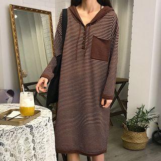 Hooded Stripe Midi Knit Dress
