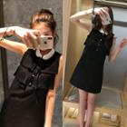 Sleeveless Contrast Collar Pleated Trim Shift Dress