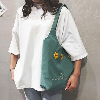 Flower-detailed Canvas Tote Bag