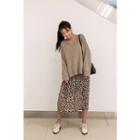 Floral Chiffon H-line Long Skirt Brown - One Size