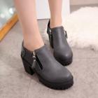 Block Heel Zipped Ankle Boots