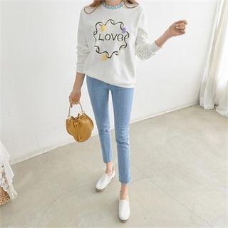 Frill-trim Tassel Embroidered Sweatshirt