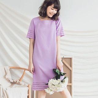 Trapezoid Neck Lace Trim Shift Dress