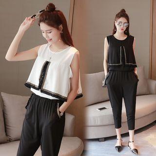 Set: Sleeveless Chiffon Top + Tapered Pants