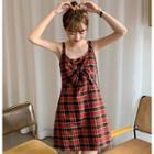 Plaid Strappy A-line Dress Red & Black - One Size
