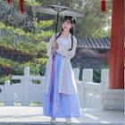 Set: Traditional Chinese Long Jacket + Top + Maxi Skirt