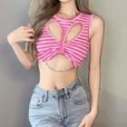 Cutout Striped Crop Tank Top