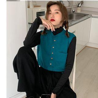Pocket Detail Vest / Plain Long-sleeve Top