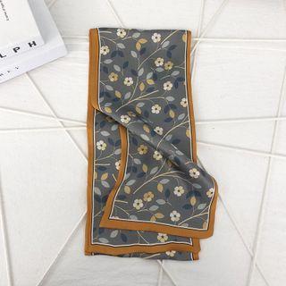 Printed Silk Narrow Scarf Gray - 150x15cm - J107c