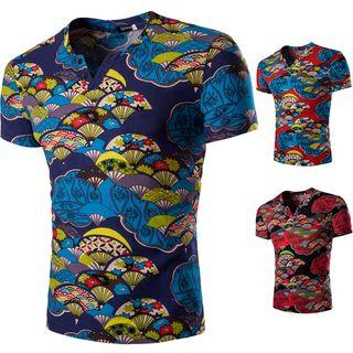 Print Short Sleeve Notch Neck T-shirt