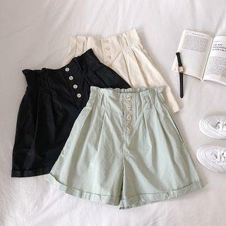 Plain Single-breasted Roll-up A-line Shorts