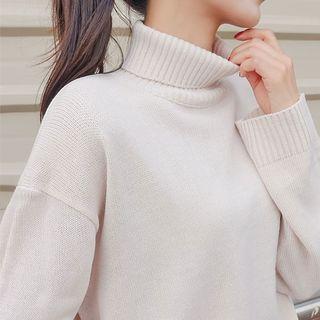 Set Of 2: Turtle-neck Drop-shoulder Sweater