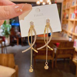 Rhinestone Alloy Fringed Earring E1915 - 1 Pair - Gold - One Size