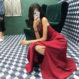 Double-strap Midi A-line Slit Dress