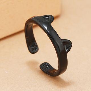 Cat Ear Alloy Open Ring Black - One Size