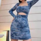 Tie-dyed Cut Out Long-sleeve Mini Bodycon Dress