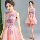Lace Applique Dip-back Mini Prom Dress