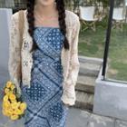 Long-sleeve Perforated Cardigan / Pattern Print Overall Dress