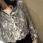 Lace Velvet V-neck Long-sleeve Shirt