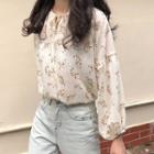 Long-sleeve Floral Chiffon Blouse As Shown In Figure - One Size