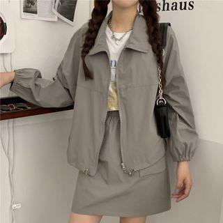 Zip Jacket / Mini A-line Cargo Skirt
