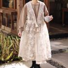 Open-front Sleeveless Lace Cardigan Off-white (inner Not Included) - One Size