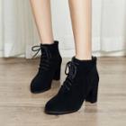 Pointed Block Heel Lace Up Ankle Boots