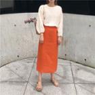 Open Back Long-sleeve Blouse / Midi Skirt