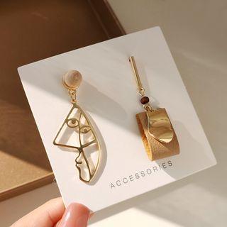 Non-matching Face Drop Earring 925 Sterling Silver - As Shown In Figure - One Size