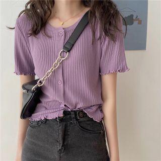 Short-sleeve Round Neck Frilled Trim Knit Top