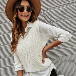 V Neck Crop Cable Knit Vest
