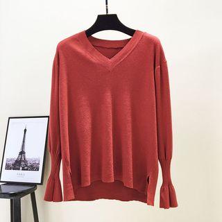 V-neck Flared-cuff Sweater