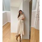 Turtle-neck Buttoned Maxi Knit Dress With Sash