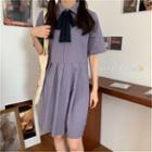 Tie-neck Short-sleeve Midi Skirt