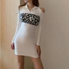 Leopard Print Cold Shoulder Mini Dress