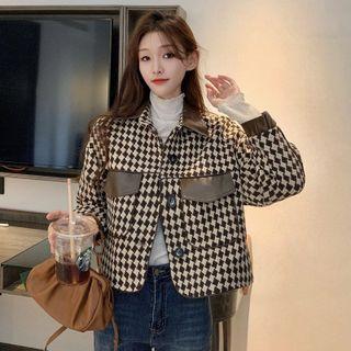 Color Block Houndstooth Long-sleeve Jacket