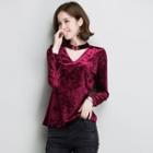 Cut Out Front Velvet Long Sleeve Top
