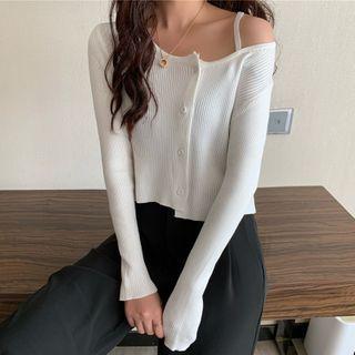 Asymmetric Cold-shoulder Cropped Knit Top