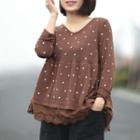 Eyelet Lace Panel Dotted V-neck Sweater