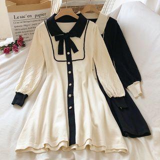 Long-sleeve Tie-neck Midi A-line Shirtdress