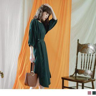 Slit-side Puff Sleeve Dress