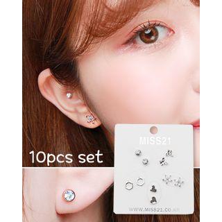 Rhinestone / Butterfly / Flower / Heart / Hexagon Stud Earring Set (10 Pcs)