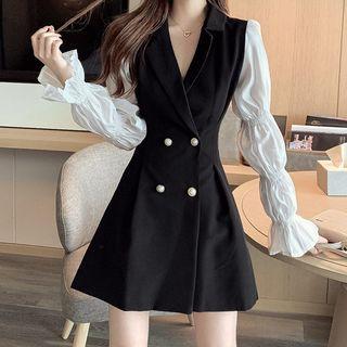 Paneled Double Breasted Mini A-line Blazer Dress