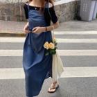 Off-shoulder Plain Top / Tie-shoulder Spaghetti Strap Dress