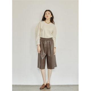 Band-waist Faux-leather Cropped Pants
