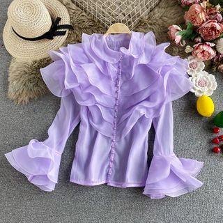 Ruffle-detail Organza Bell-sleeve Shirt