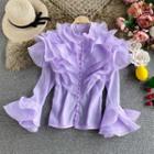 Ruffle-detail Organza Bell-sleeve Shirt