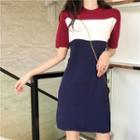 Short-sleeve Color Block Knitted Dress