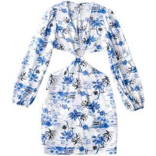 Long-sleeve Floral Cut Out Sheath Dress