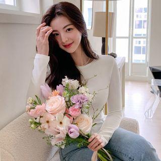Draped Slit-side Slim-fit T-shirt